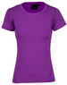 A purple ladies' stretch tee with short sleeves and a fitted design. Features a logo tag inside the neckline.