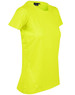 A bright yellow ladies' T-shirt with a fitted design and textured side panels, featuring a logo.