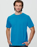 A semi-fitted men's t-shirt in bright blue, featuring short sleeves and a round neckline. It has a logo on the front.