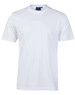 A white men's semi-fitted cotton t-shirt with short sleeves and a logo on the label.