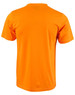 An orange semi-fitted men's cotton t-shirt, featuring a plain back side and a logo.