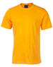 A men's cotton semi-fitted tee in bright yellow, featuring a crew neck and a logo on the tag.