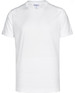 A white short-sleeve performance t-shirt with a logo on the chest. Ideal for athletic and casual wear.