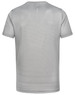A light grey men's short-sleeve performance T-shirt featuring a logo on the back.