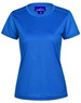 A blue short-sleeve women's performance t-shirt with a smooth texture and fitted design. It includes a logo.