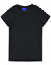 A black ladies' premium cotton t-shirt with a round neckline and short sleeves, featuring a logo.