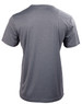 A grey short sleeve t-shirt, featuring a smooth fabric and a logo on the back.