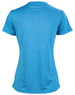 A blue short sleeve tee with a textured pattern, featuring a logo on the back.