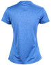 A blue short sleeve tee with a textured finish, featuring a logo on the back.