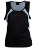 A black and light blue ladies' singlet featuring a lightweight design and athletic cut, with a logo on the label.