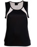 A black ladies' sprint singlet with white mesh side panels. The top features a standard sleeveless design and a logo.