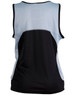A ladies' sprint singlet featuring a light blue upper section and a black lower section, with a mesh design and logo.