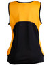 A women's singlet featuring a yellow front and black back, with a mesh design and a logo.