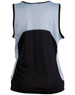 A ladies' sprint singlet featuring a light blue upper section and a black lower section, with a mesh design and logo.