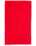 A red golf towel measuring 38 x 65 cm, with a plain design and a logo at one corner.