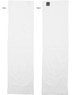 A white terry velour fitness towel, measuring 110x30 cm, displayed with two sides visible. It has a logo on one side.