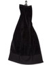 A black golf towel with a hook for easy attachment. It features a soft, plush texture.