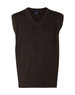 A dark green V-neck wool and acrylic knit vest featuring a sleeveless design and a plain finish.