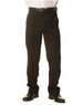 Men's black permanent press pants with a classic fit, featuring a belt and polished black shoes.