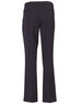 A pair of black ladies' slacks with a flared leg and back pockets. The pants feature a polished finish.