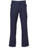 Men's pre-shrunk cargo pants in navy blue, featuring knee pads and multiple pockets, with a logo.