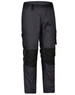 Unisex utility stretch cargo work pants in black with contrasting black panels and multiple pockets.