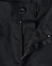 A close-up of black unisex utility stretch cargo work pants, featuring a button and zip closure.