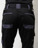 Unisex black cargo work pants featuring multiple pockets and contrasting dark grey waist and pocket details.