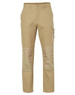 A pair of khaki work pants featuring reinforced patches and a side cargo pocket, with a logo.