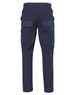 Durable navy work pants with multiple pockets and a fitted design, featuring a logo on the waistband at the back.
