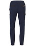 Navy workwear pants with black detailing, featuring multiple pockets and a branded logo.