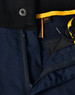Close-up of navy blue Rip-Stop Poly/Cotton Stretch Work Shorts featuring a zipper and detailed stitching.