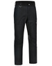 A pair of black work pants featuring rip-stop fabric, pockets, and a logo on the side.