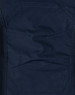 A close-up of dark navy rip-stop poly/cotton stretch work pants, featuring textured fabric and detailed stitching.
