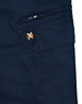 A pair of navy blue work pants featuring a zip pocket and a branded logo. Made from rip-stop poly/cotton stretch material.
