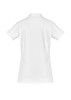 A women's short sleeve polo shirt in white, featuring a classic polo collar and a back view.