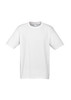 A white short sleeve tee with a casual fit and a logo on the tag.