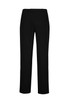 A pair of black adjustable waist slacks, featuring a sleek design and a waistband for comfort.