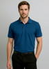 A men's short sleeve polo shirt in navy blue, featuring a collar and a logo.