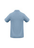 A light blue polo shirt featuring short sleeves and a collar. The back view shows the shirt's smooth fabric and plain design.