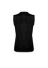 A black sleeveless vest with a textured finish, featuring a simple design and a logo.