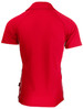 A red men's polo shirt featuring a sleek design and a logo on the side.