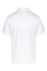 A white polo shirt with a classic collar and short sleeves. The back view features a simple design and a logo.