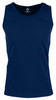 A navy blue men's singlet with a round neck and a simple design, featuring a small logo.