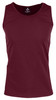 A maroon men's singlet with a fitted design, featuring a logo on the neckline.
