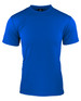 A blue men's t-shirt with a crew neckline and short sleeves. Features a logo on the collar.