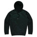 A dark green hoodie with a front pocket and adjustable drawstring hood. Features a logo on the chest.