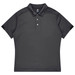 A dark grey polo shirt with a collar and short sleeves, featuring a logo on the chest area.