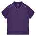A purple polo shirt featuring a collar and white accents, designed as a sports uniform. It has a branding logo.
