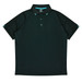 Dark green men's polo shirt featuring a collar and striped accents on the sleeves. Includes a logo.